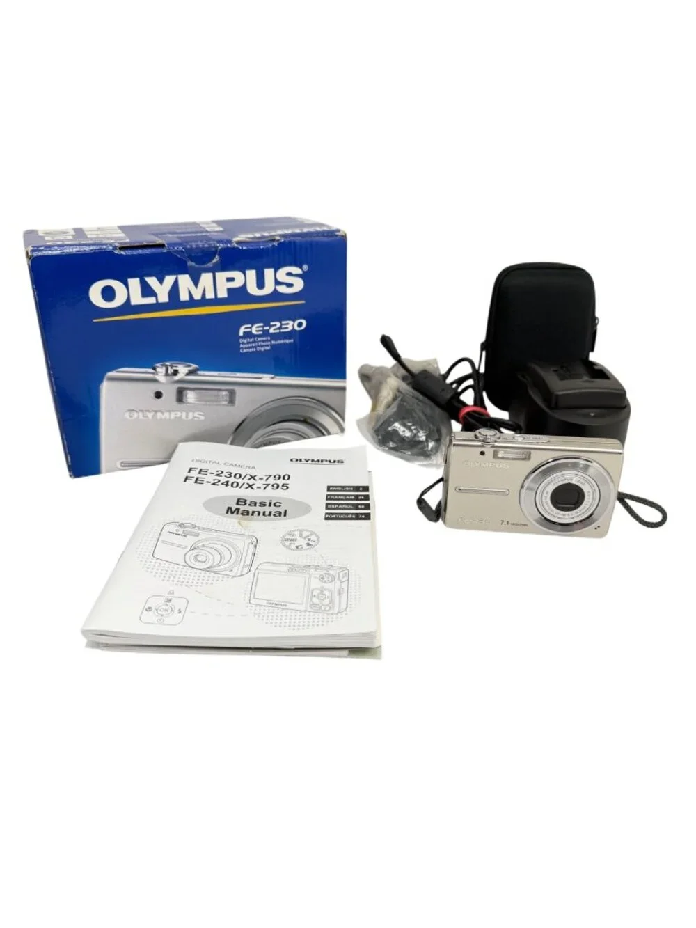 Olympus FE-230 7.1 MP Silver Digital Camera Charger/Batt/XD Card - Tested/Works